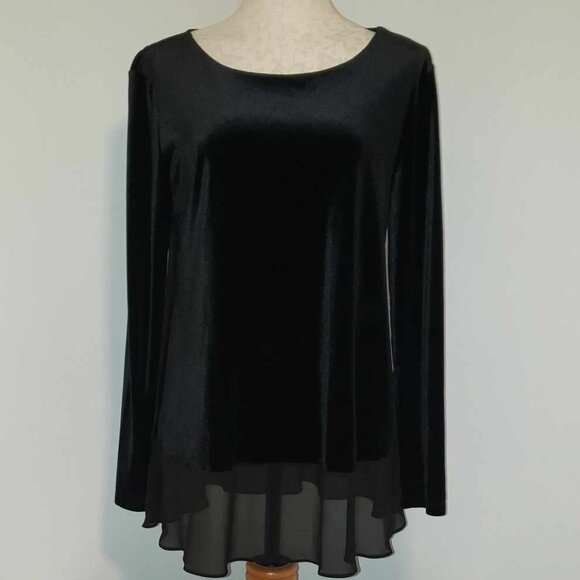 Ellen Tracy Velvet feel With Chiffon Trim Blouse Size Medium - Picture 1 of 7